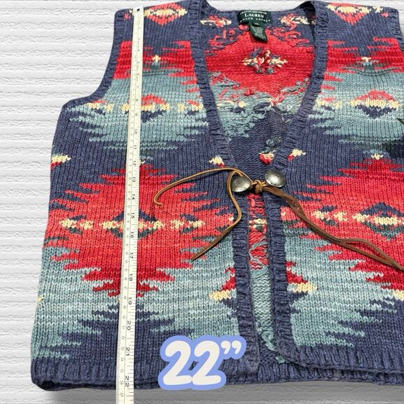 Lauren Ralph Lauren Hand Knit Taos Southwestern Vest Linen Cotton XL NWT 2012 - Picture 5 of 8